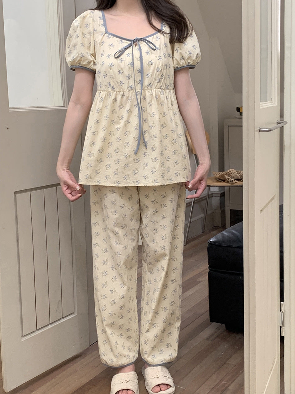 小花柄ダイヤモンドネックセットアップパジャマ