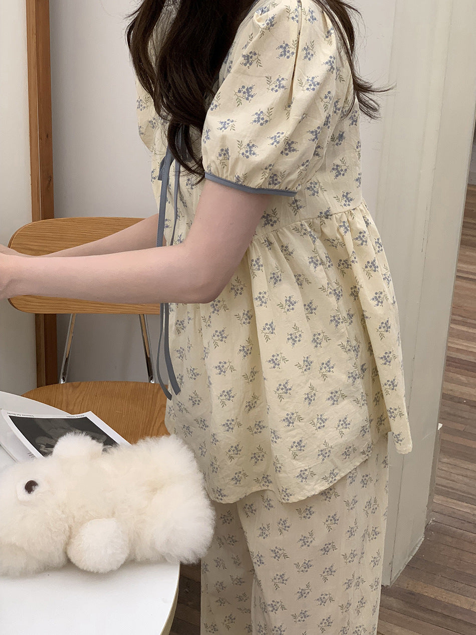 小花柄ダイヤモンドネックセットアップパジャマ