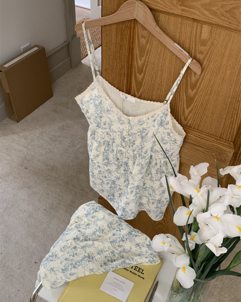 ボタニカルブルーキャミセットアップパジャマ