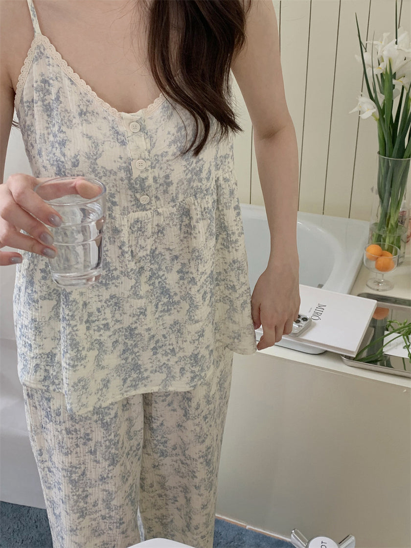 ボタニカルブルーキャミセットアップパジャマ