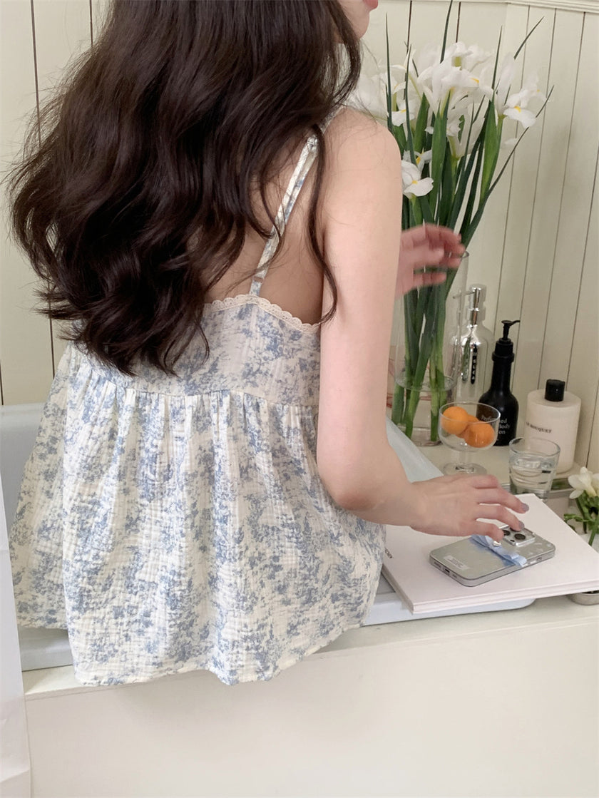 ボタニカルブルーキャミセットアップパジャマ