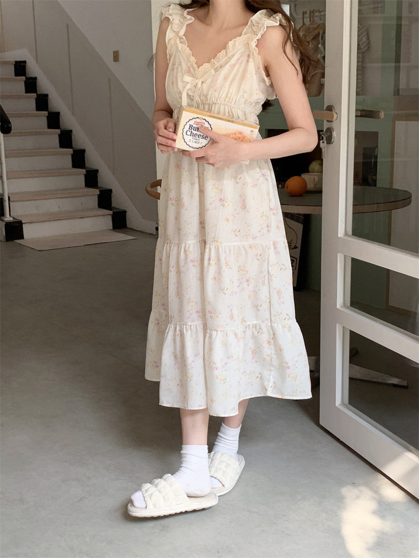フラワーフリルフレアワンピースパジャマ