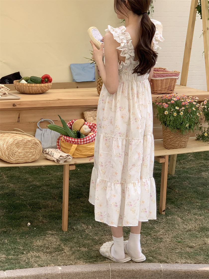フラワーフリルフレアワンピースパジャマ