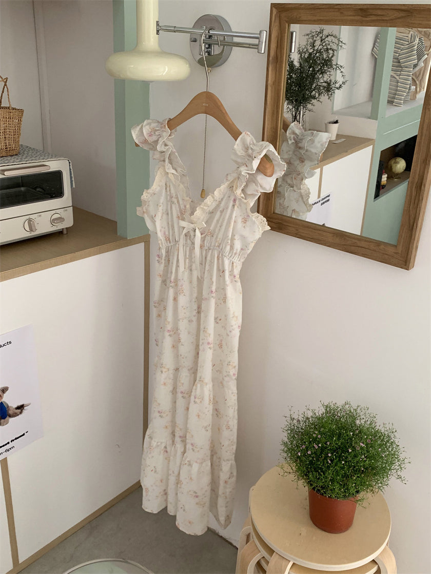 フラワーフリルフレアワンピースパジャマ