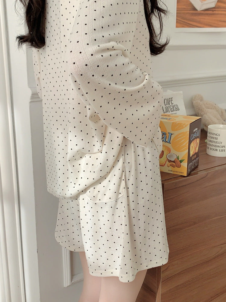 ドット柄ポインテールセットアップパジャマ