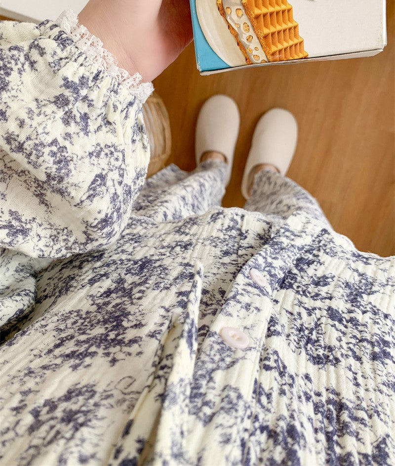 ネックリボンボタニカルセットアップパジャマ