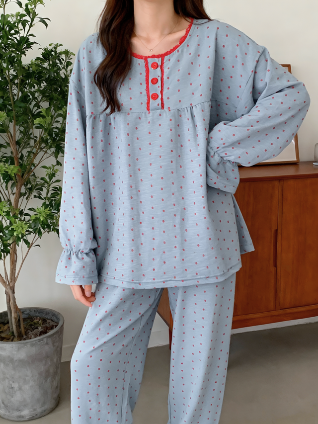 ドット柄キャンディスリーブセットアップパジャマ
