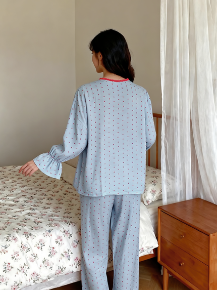 ドット柄キャンディスリーブセットアップパジャマ