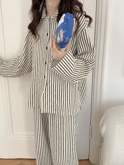 丸襟ストライプデザインセットアップパジャマ