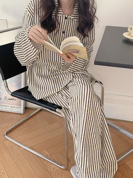 丸襟ストライプデザインセットアップパジャマ