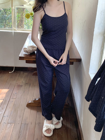 胸パット付シンプルドットセットアップパジャマ