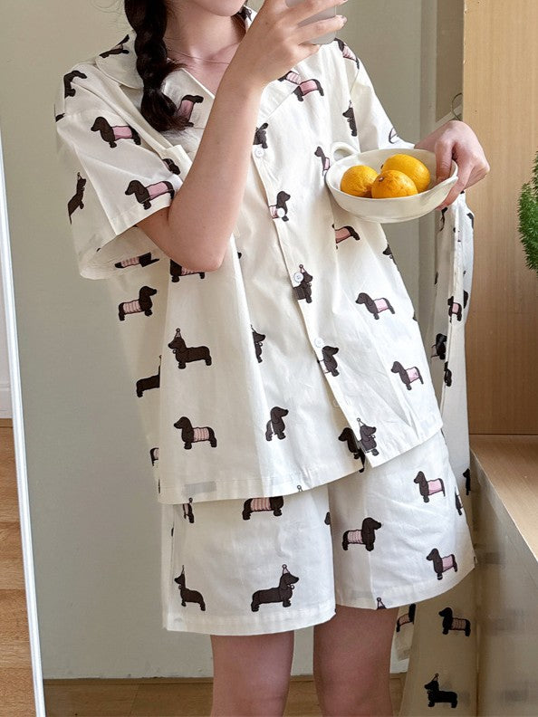 ワンちゃん総柄シンプル半袖セットアップパジャマ