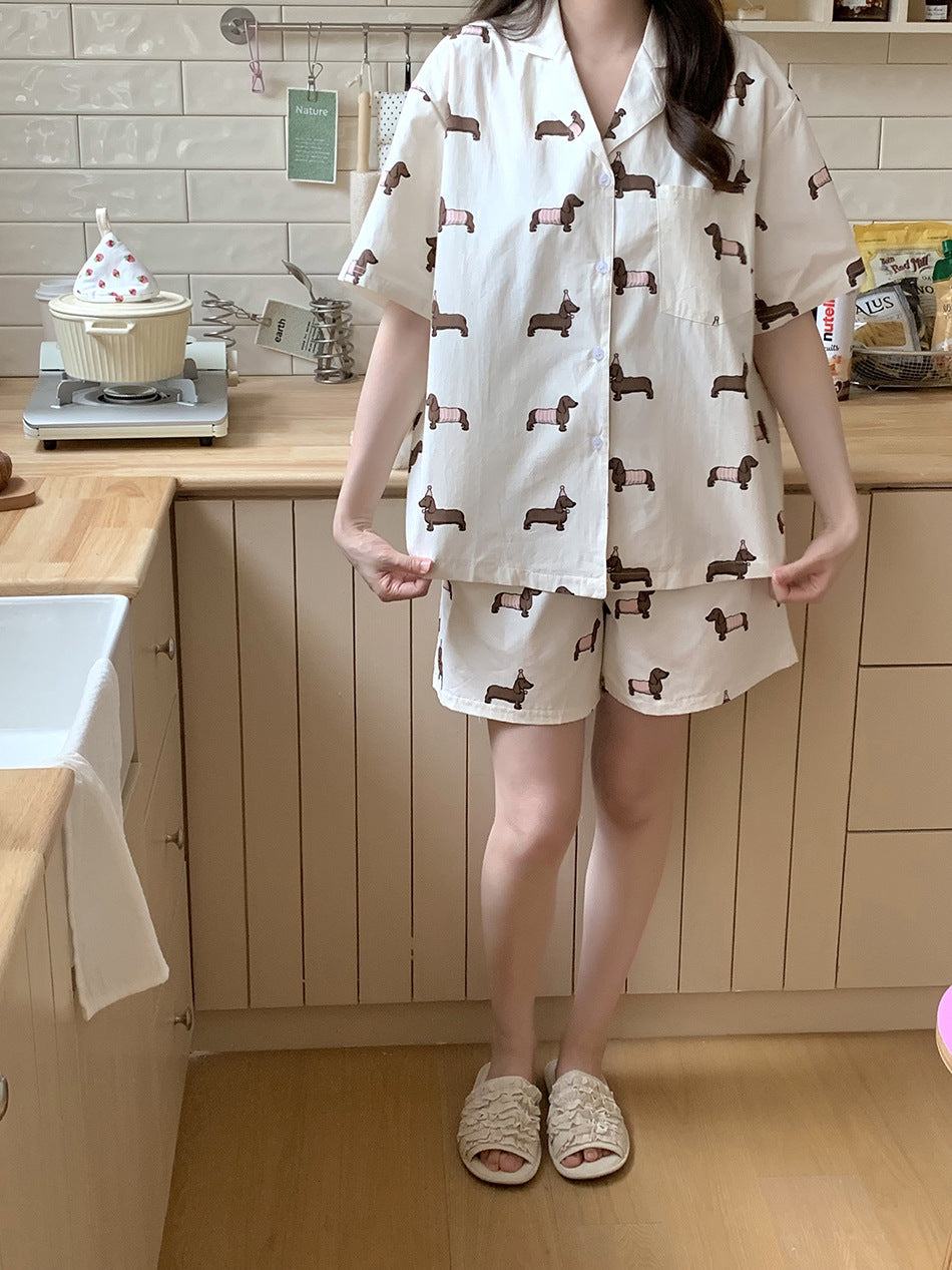 ワンちゃん総柄シンプル半袖セットアップパジャマ