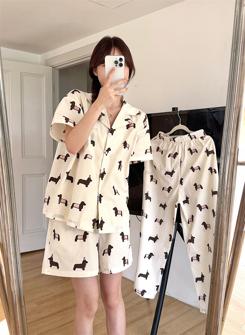 ワンちゃん総柄シンプル半袖セットアップパジャマ