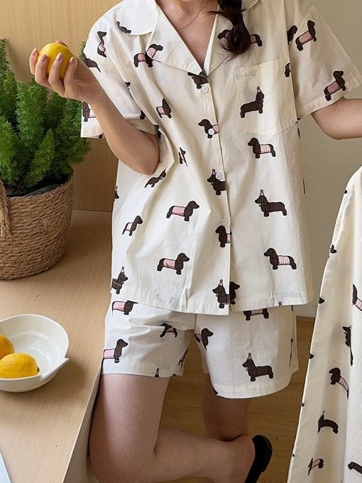 ワンちゃん総柄シンプル半袖セットアップパジャマ