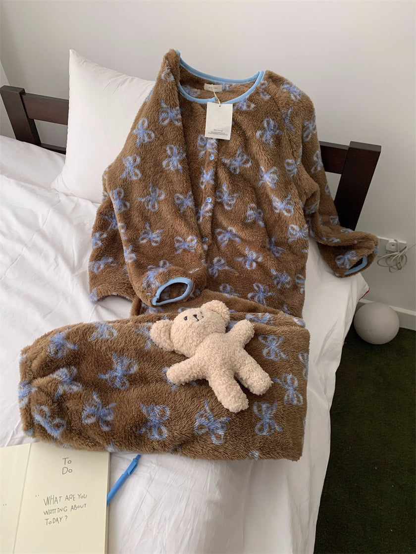 ほわふわリボン総柄パイピングセットアップパジャマ