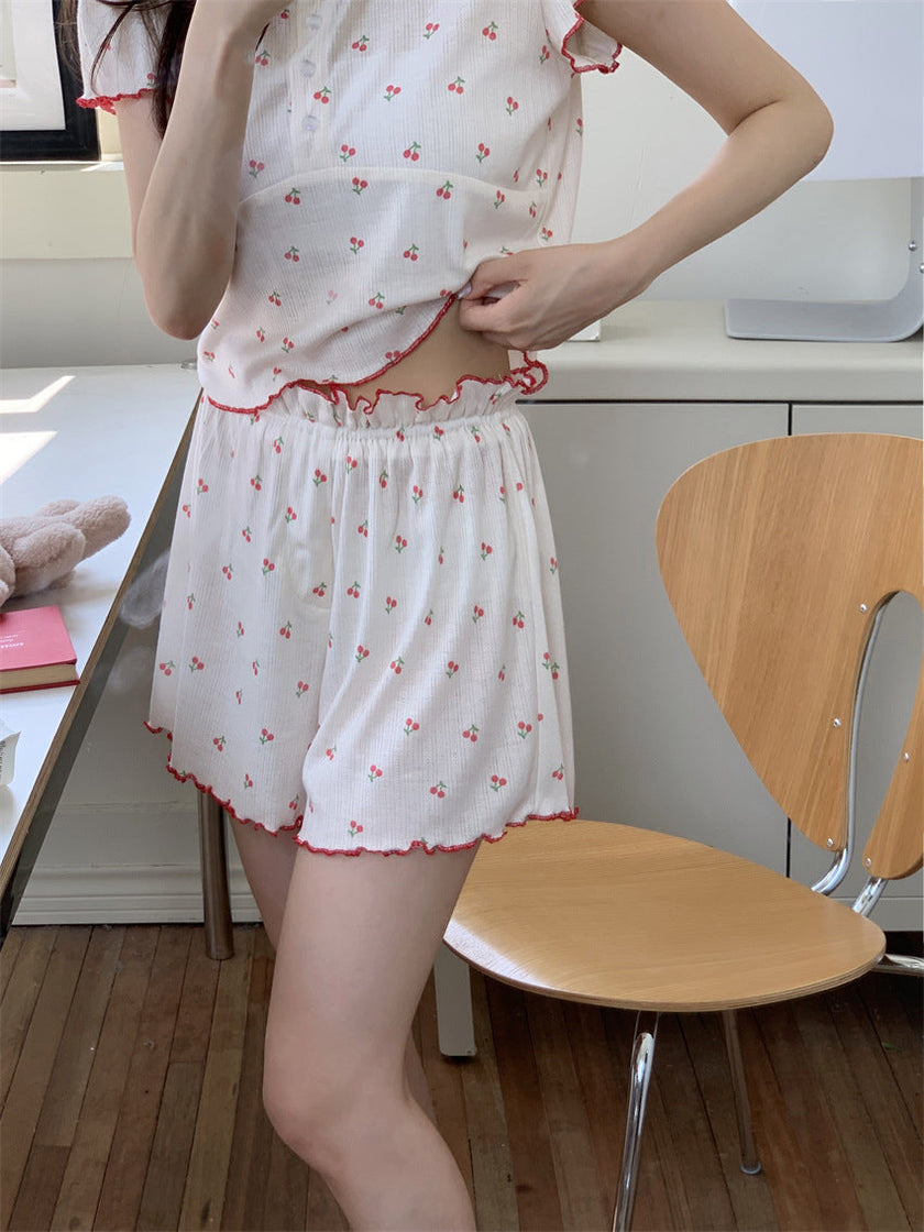 ドットチェリーフリルパイピングセットアップパジャマ