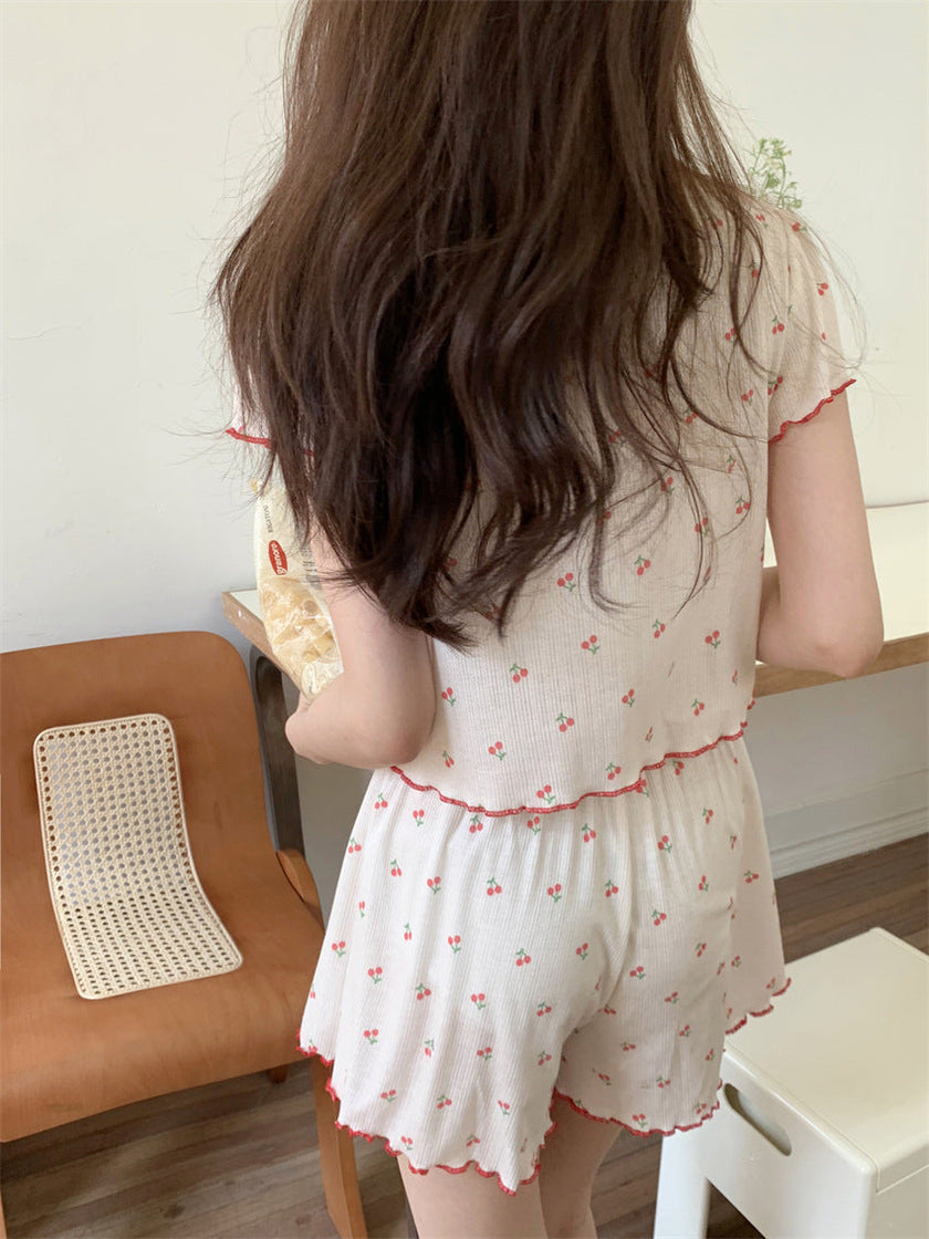 ドットチェリーフリルパイピングセットアップパジャマ