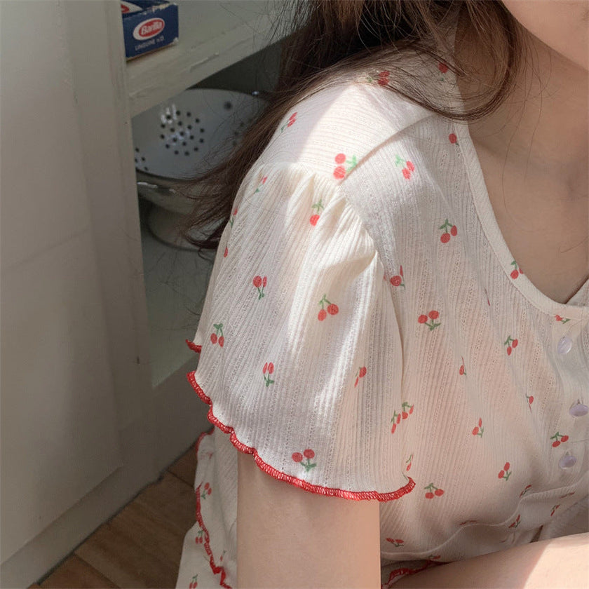 ドットチェリーフリルパイピングセットアップパジャマ