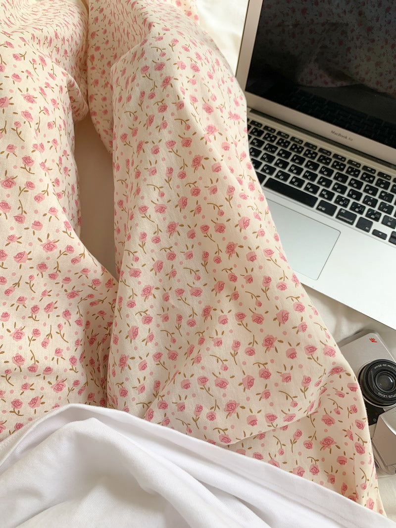 フラワー裾レースパンツ