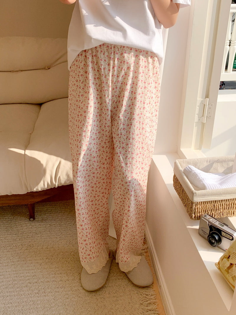 フラワー裾レースパンツ