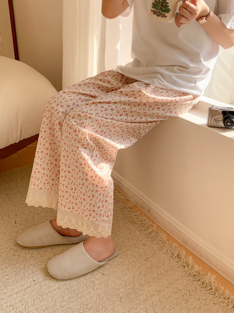 フラワー裾レースパンツ