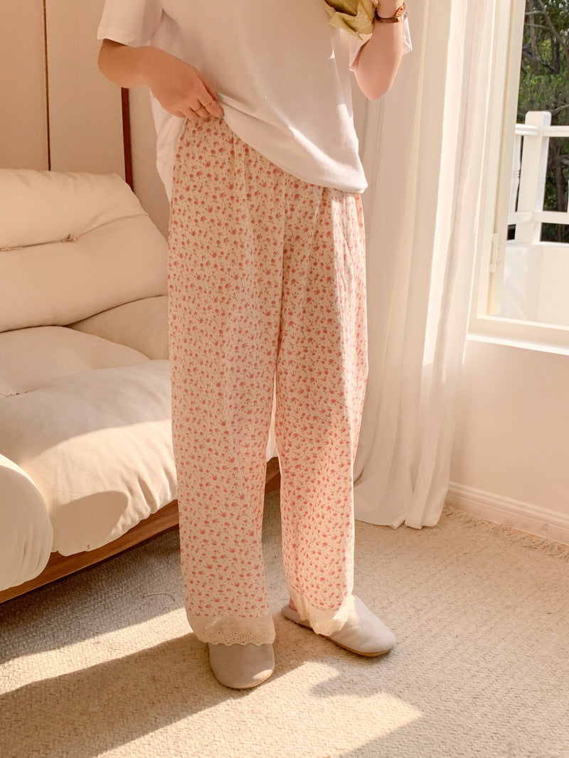 フラワー裾レースパンツ