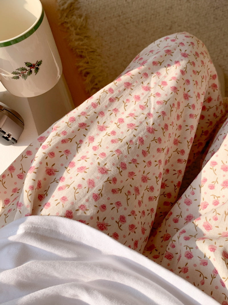 フラワー裾レースパンツ