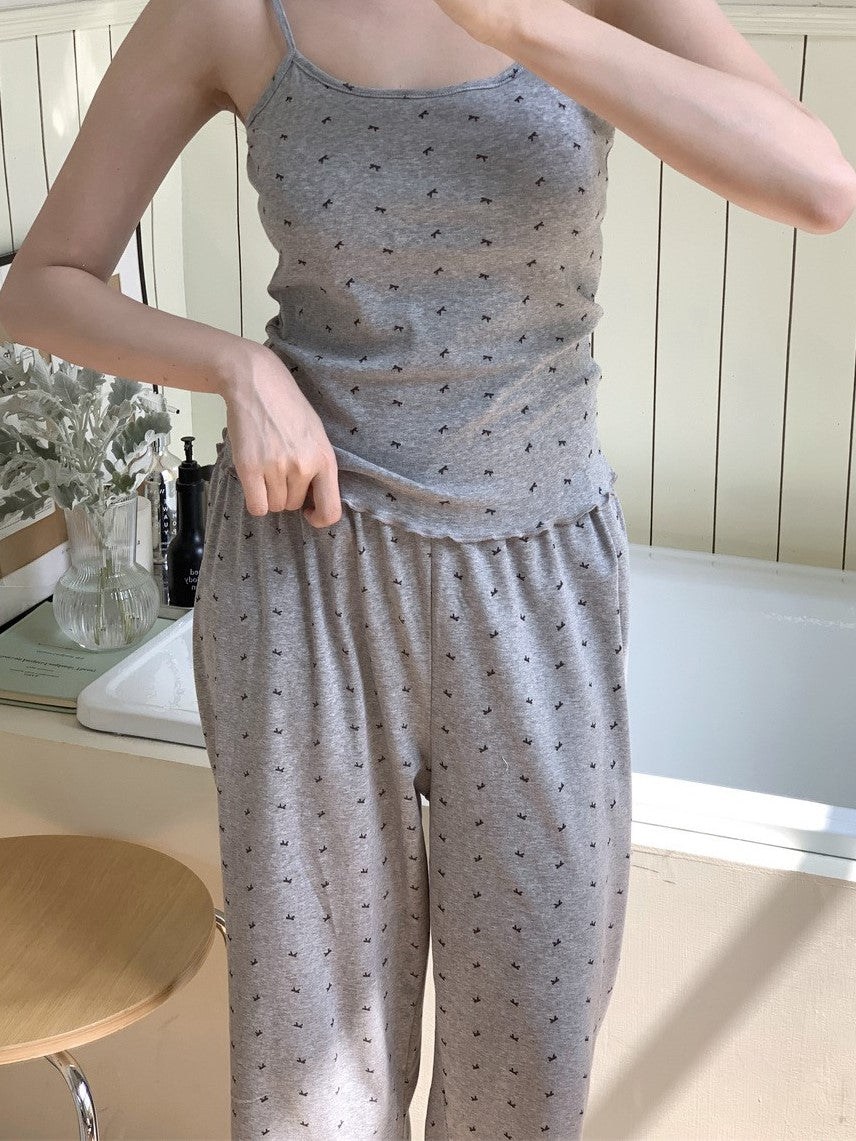 胸パッド付スモールリボンシャワーセットアップパジャマ