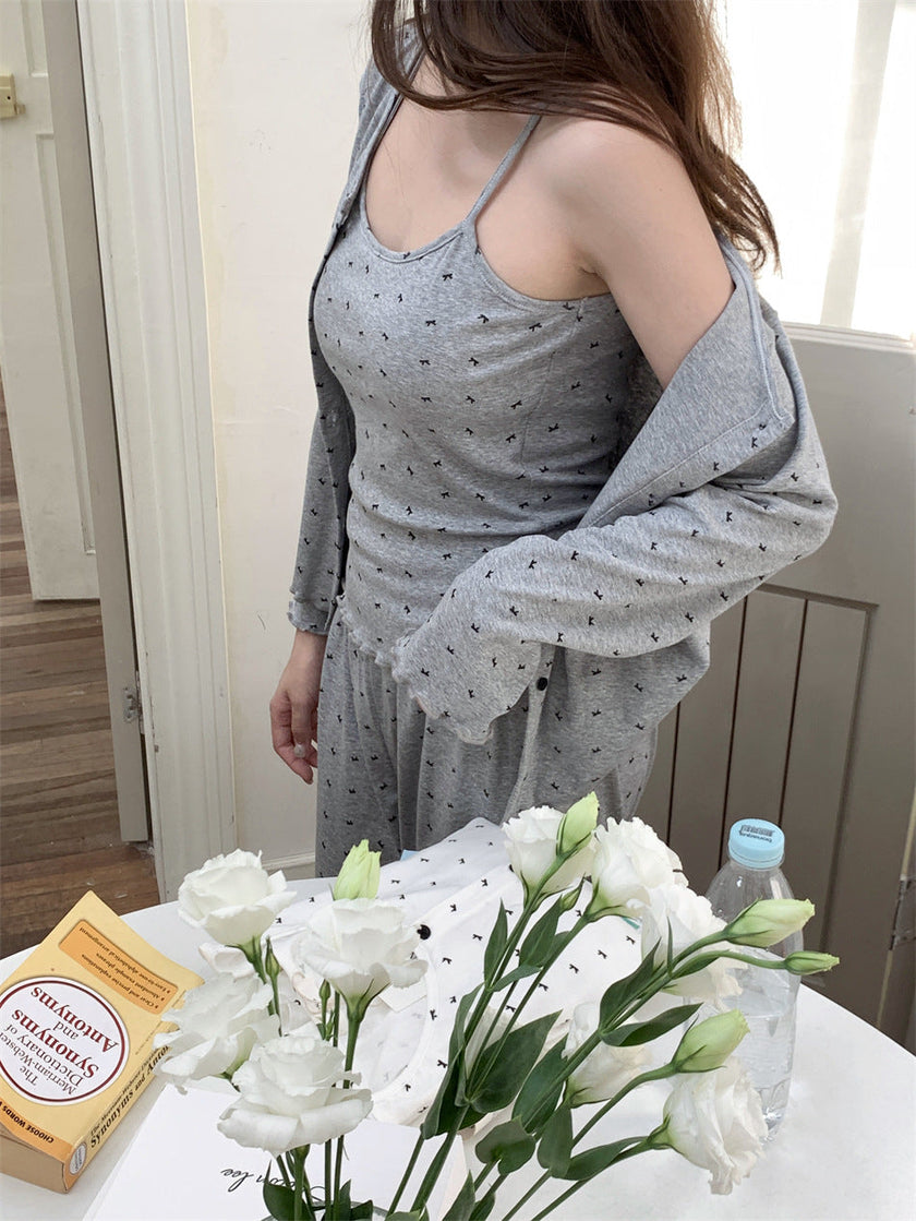 胸パッド付スモールリボンシャワーセットアップパジャマ