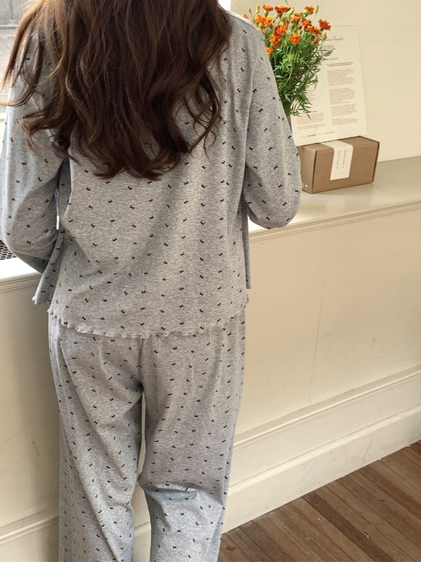 胸パッド付スモールリボンシャワーセットアップパジャマ