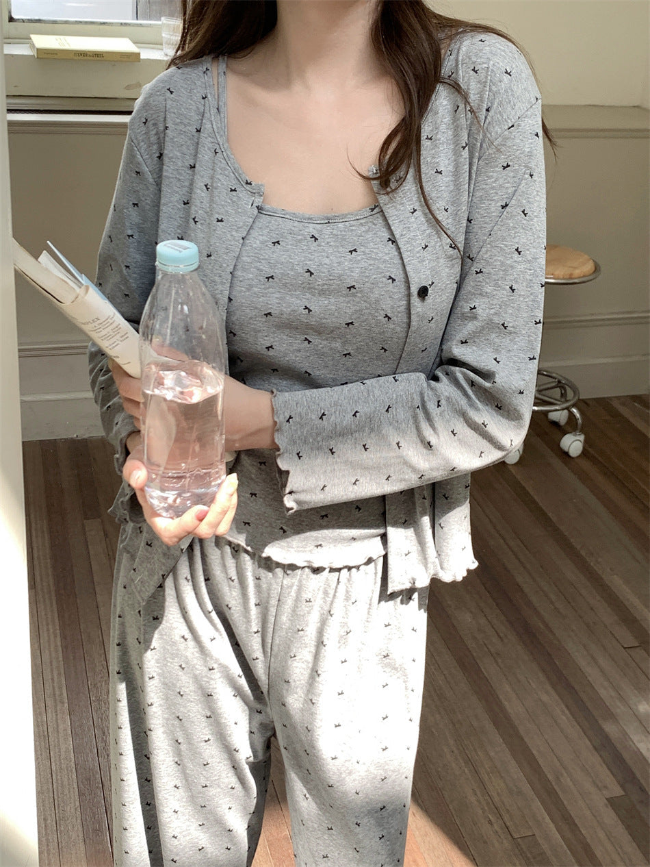 胸パッド付スモールリボンシャワーセットアップパジャマ