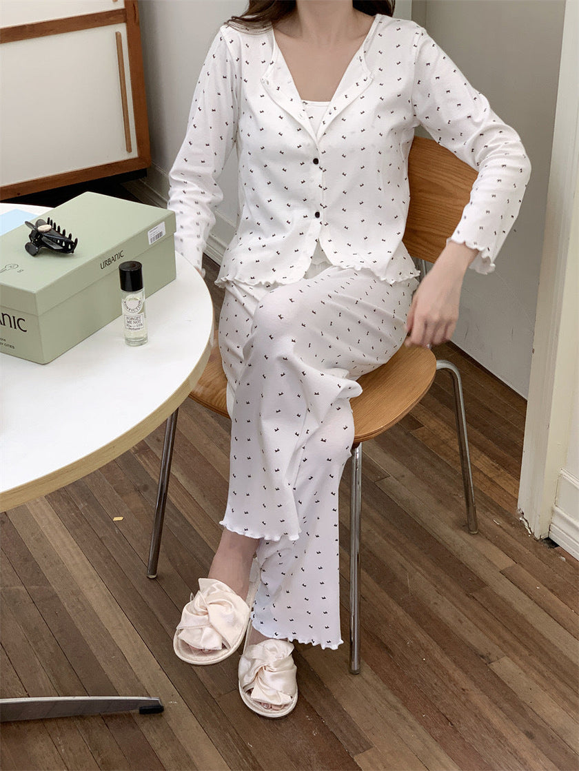 胸パッド付スモールリボンシャワーセットアップパジャマ