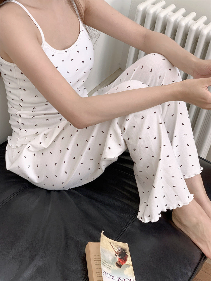 胸パッド付スモールリボンシャワーセットアップパジャマ