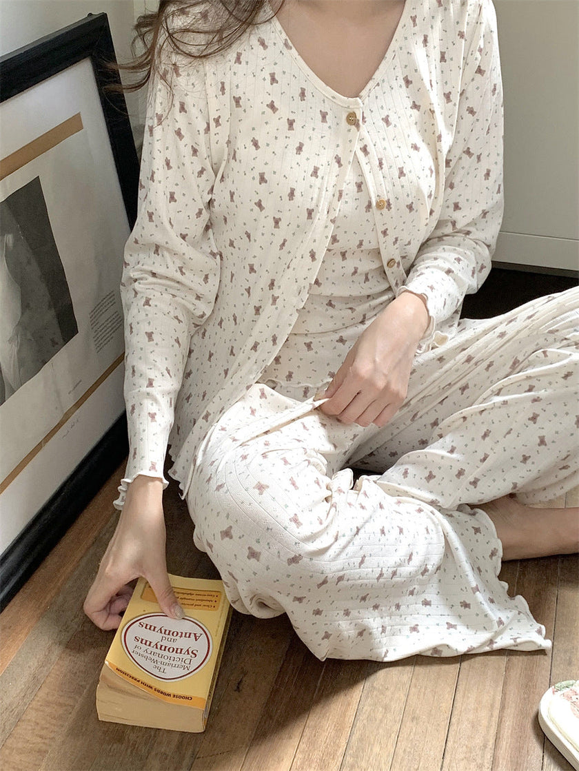 胸パッド付ベアシャワーセットアップパジャマ