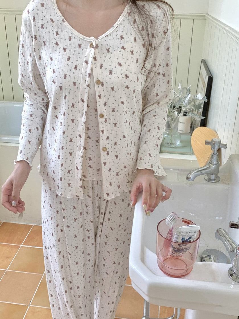 胸パッド付ベアシャワーセットアップパジャマ