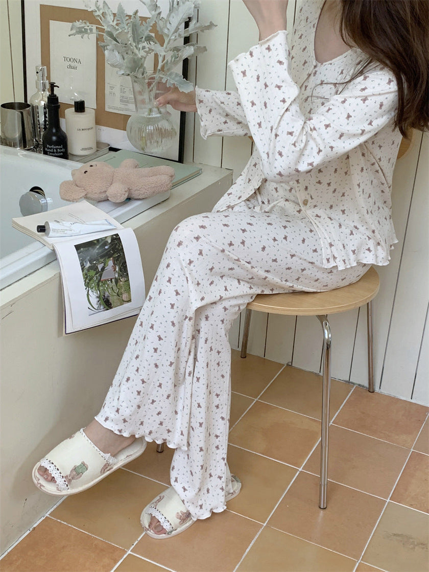 胸パッド付ベアシャワーセットアップパジャマ