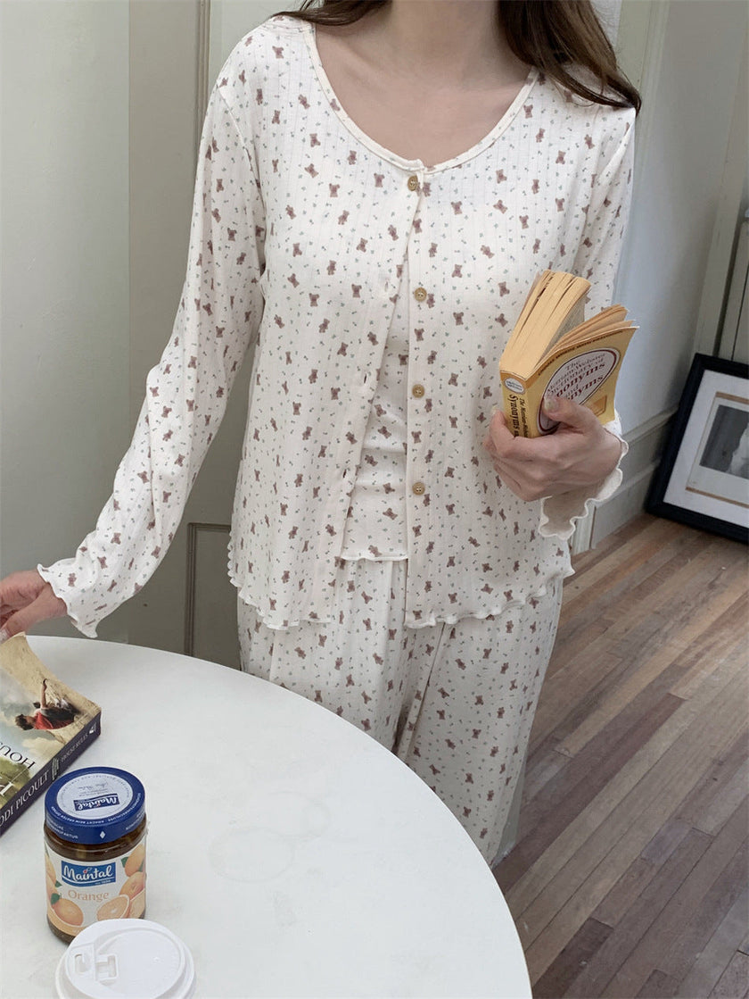 胸パッド付ベアシャワーセットアップパジャマ