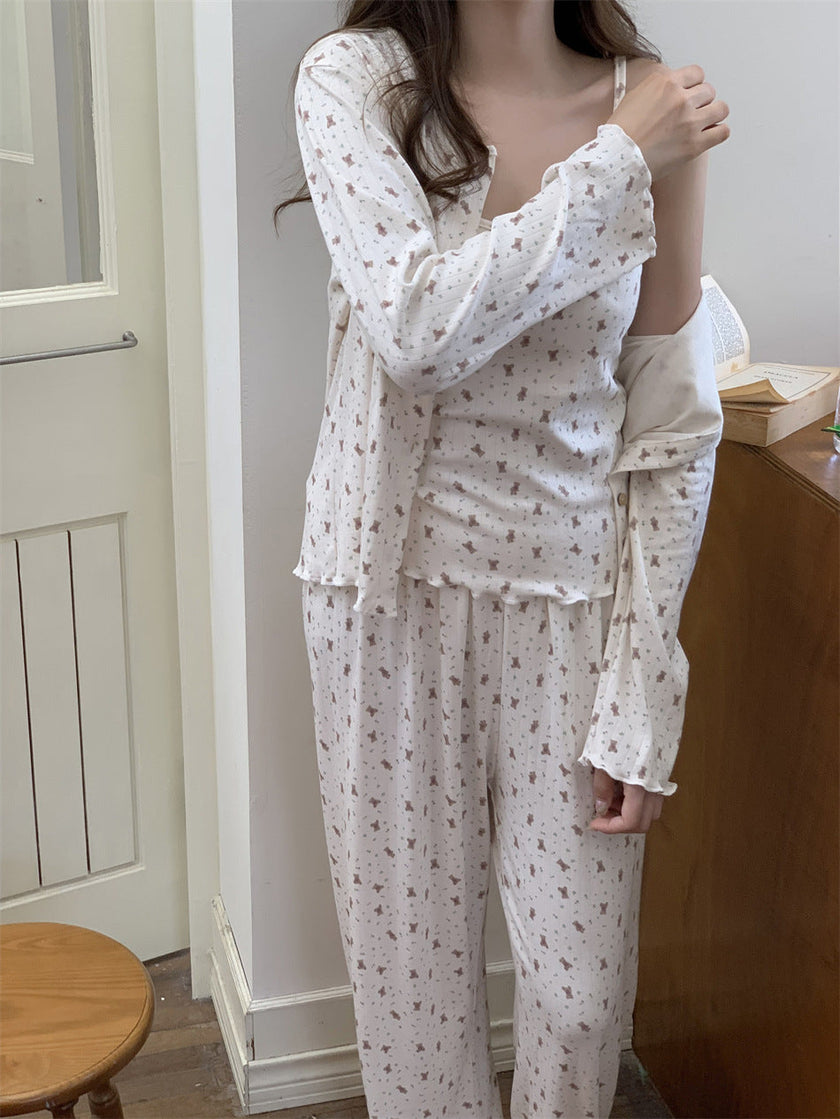 胸パッド付ベアシャワーセットアップパジャマ