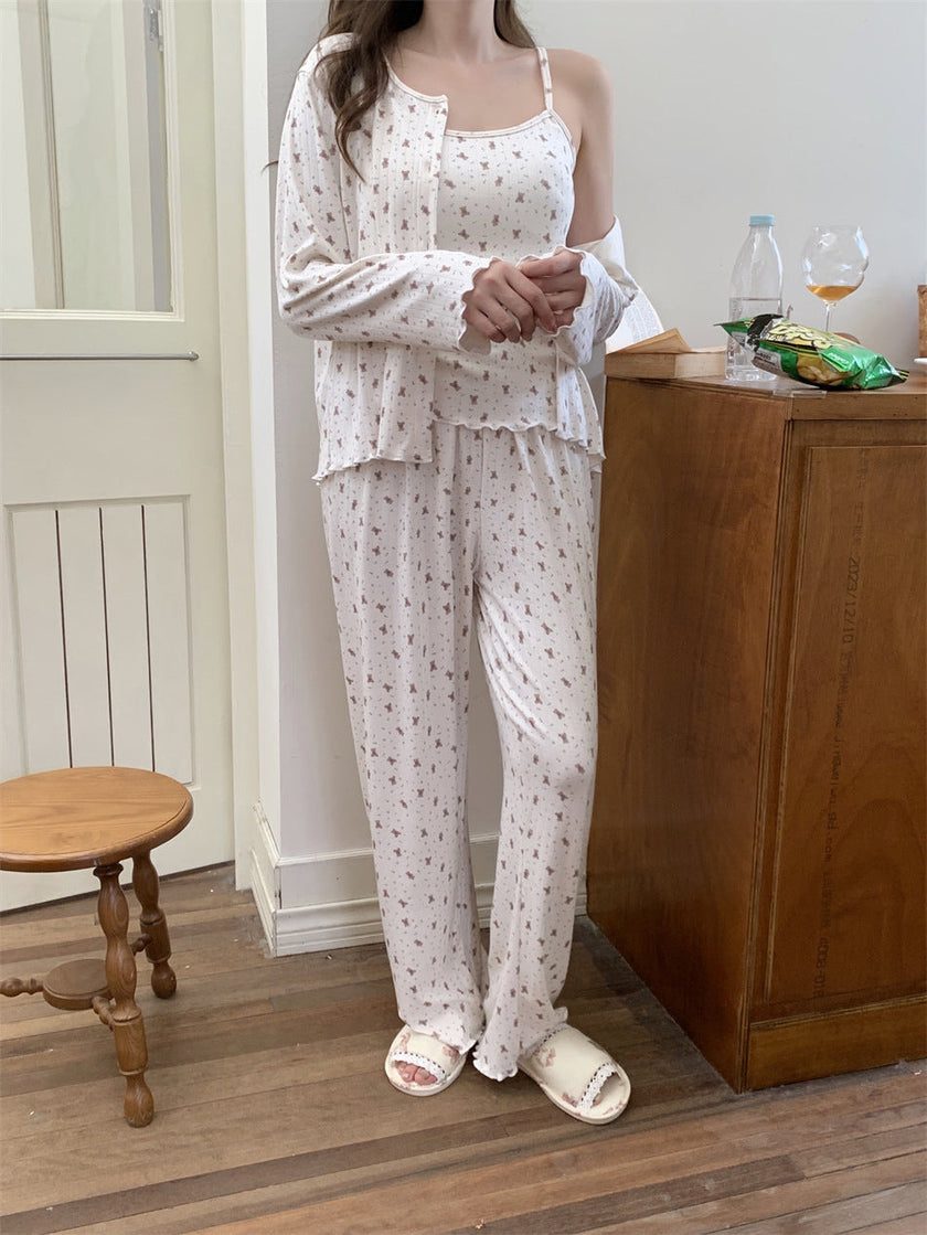 胸パッド付ベアシャワーセットアップパジャマ