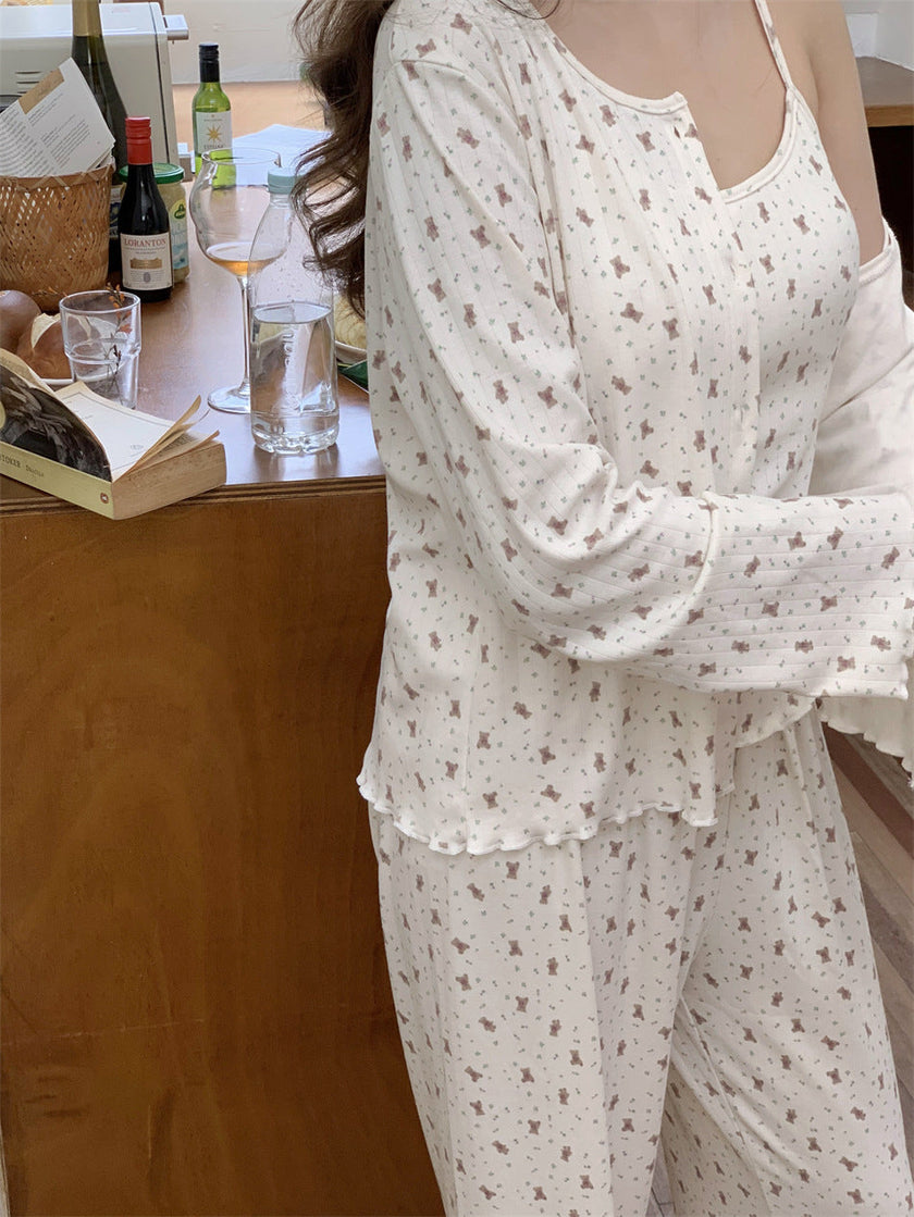 胸パッド付ベアシャワーセットアップパジャマ