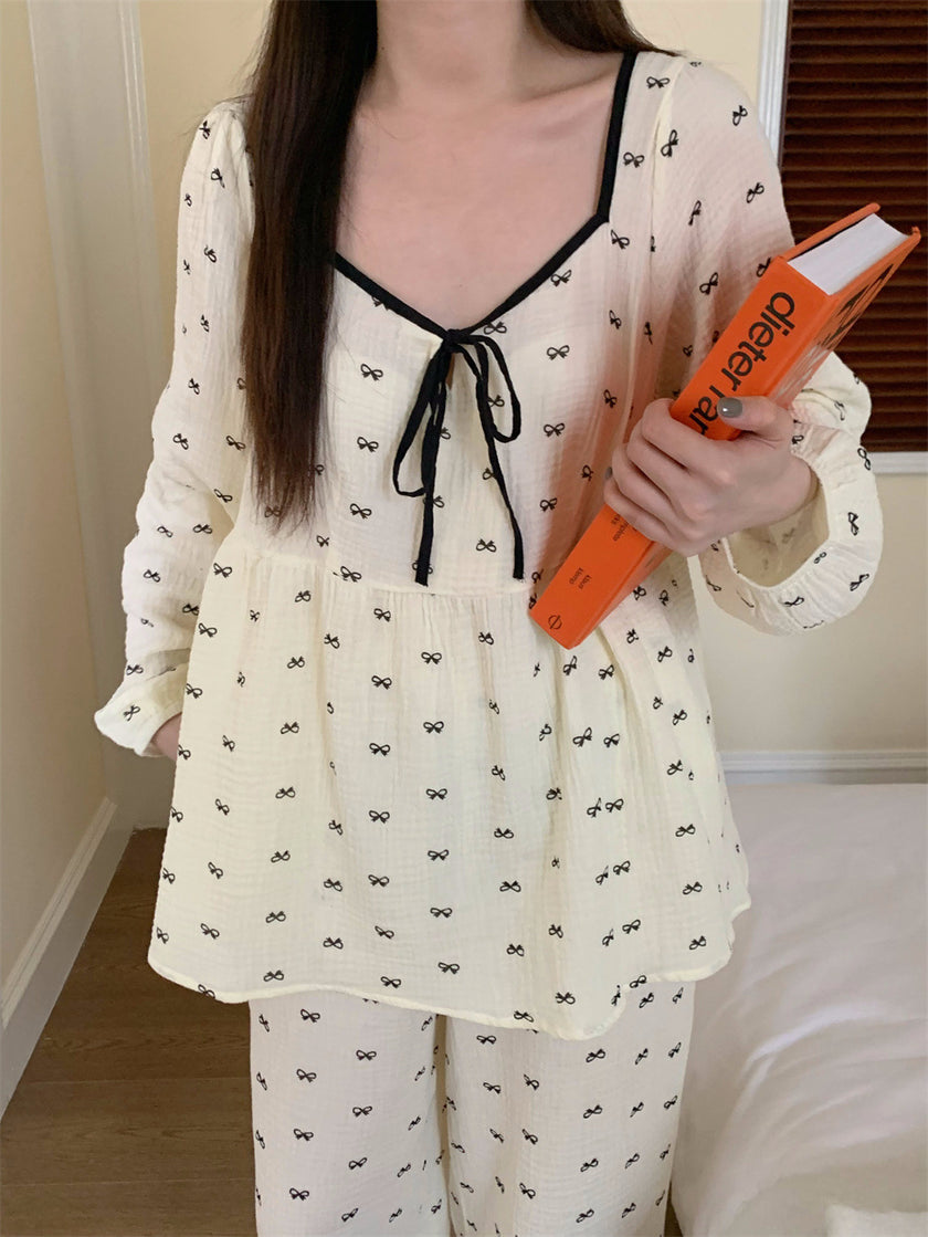 ダイヤモンドネックリボンセットアップパジャマ