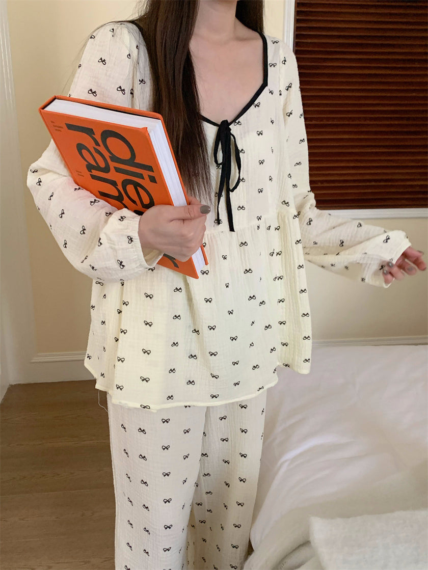 ダイヤモンドネックリボンセットアップパジャマ