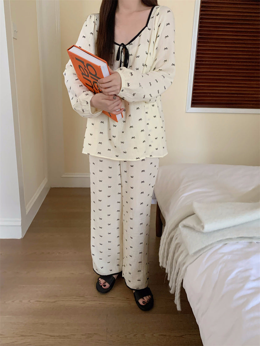 ダイヤモンドネックリボンセットアップパジャマ