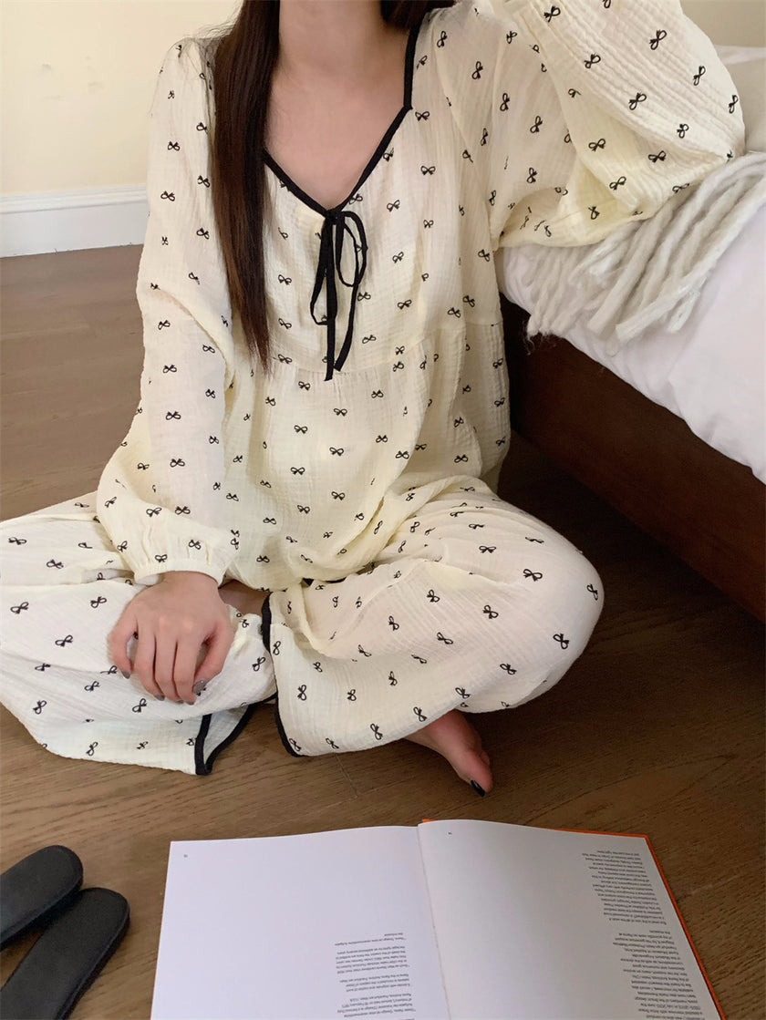 ダイヤモンドネックリボンセットアップパジャマ