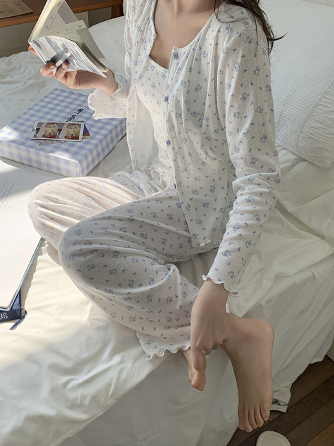 胸パッド付ブルーベアセットアップパジャマ