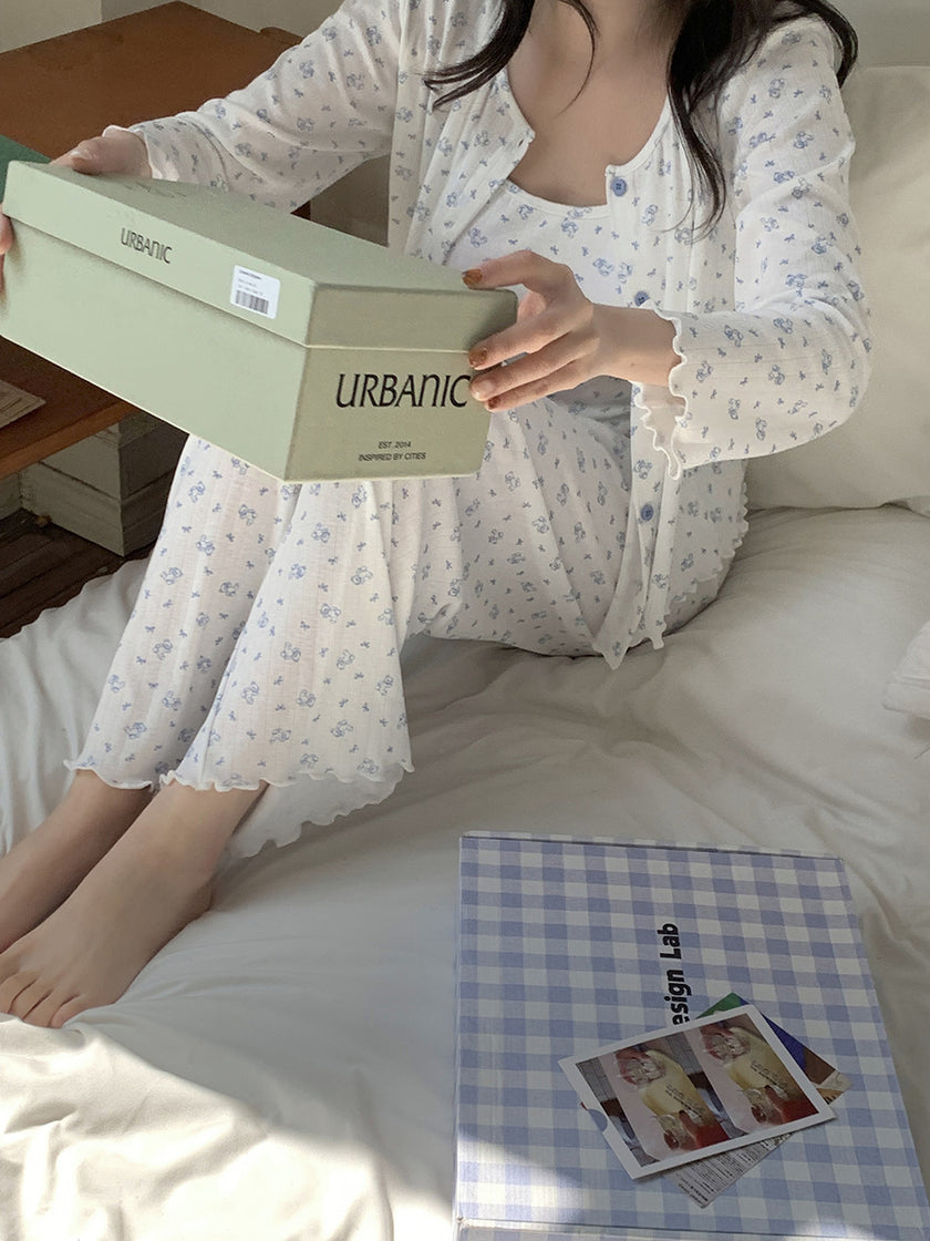 胸パッド付ブルーベアセットアップパジャマ