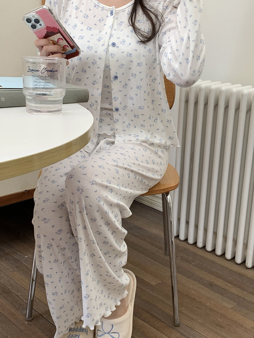 胸パッド付ブルーベアセットアップパジャマ