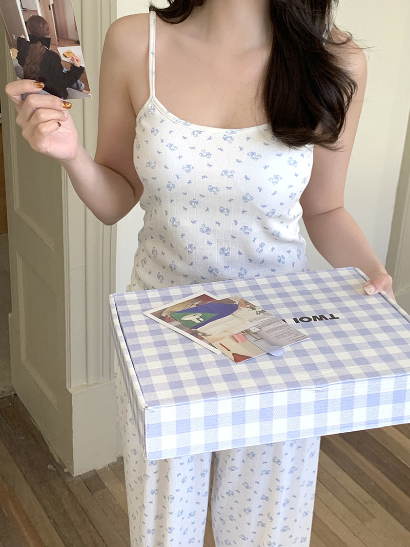 胸パッド付ブルーベアセットアップパジャマ