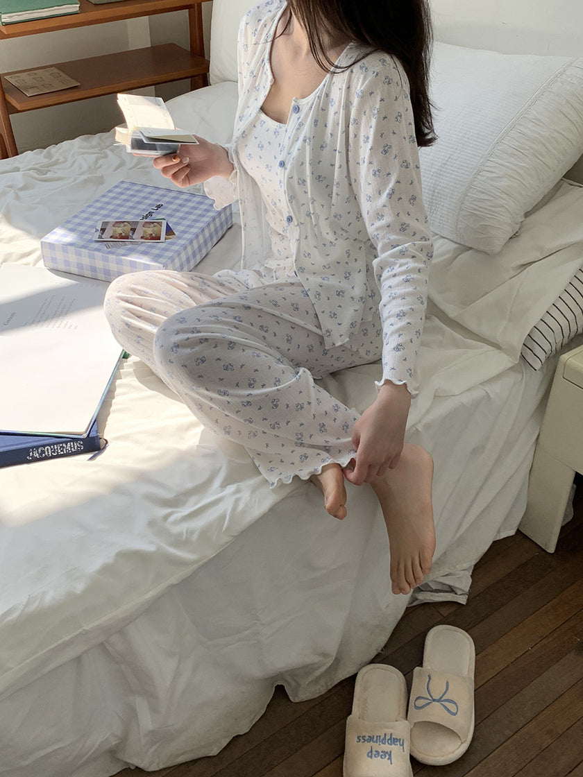 胸パッド付ブルーベアセットアップパジャマ